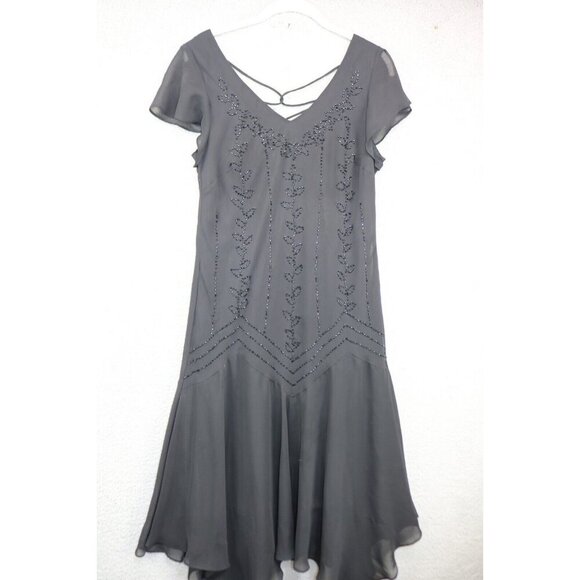 SL Fashions Vtg. Chiffon Beaded Midi Dress-Size 12-Dark Romantic-Fairycore - Picture 1 of 13